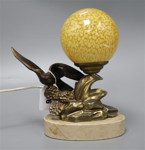 A Limousin bird lamp, signed height 23cm